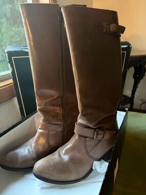 MIA Brown Leather Knee-High Heeled Boots